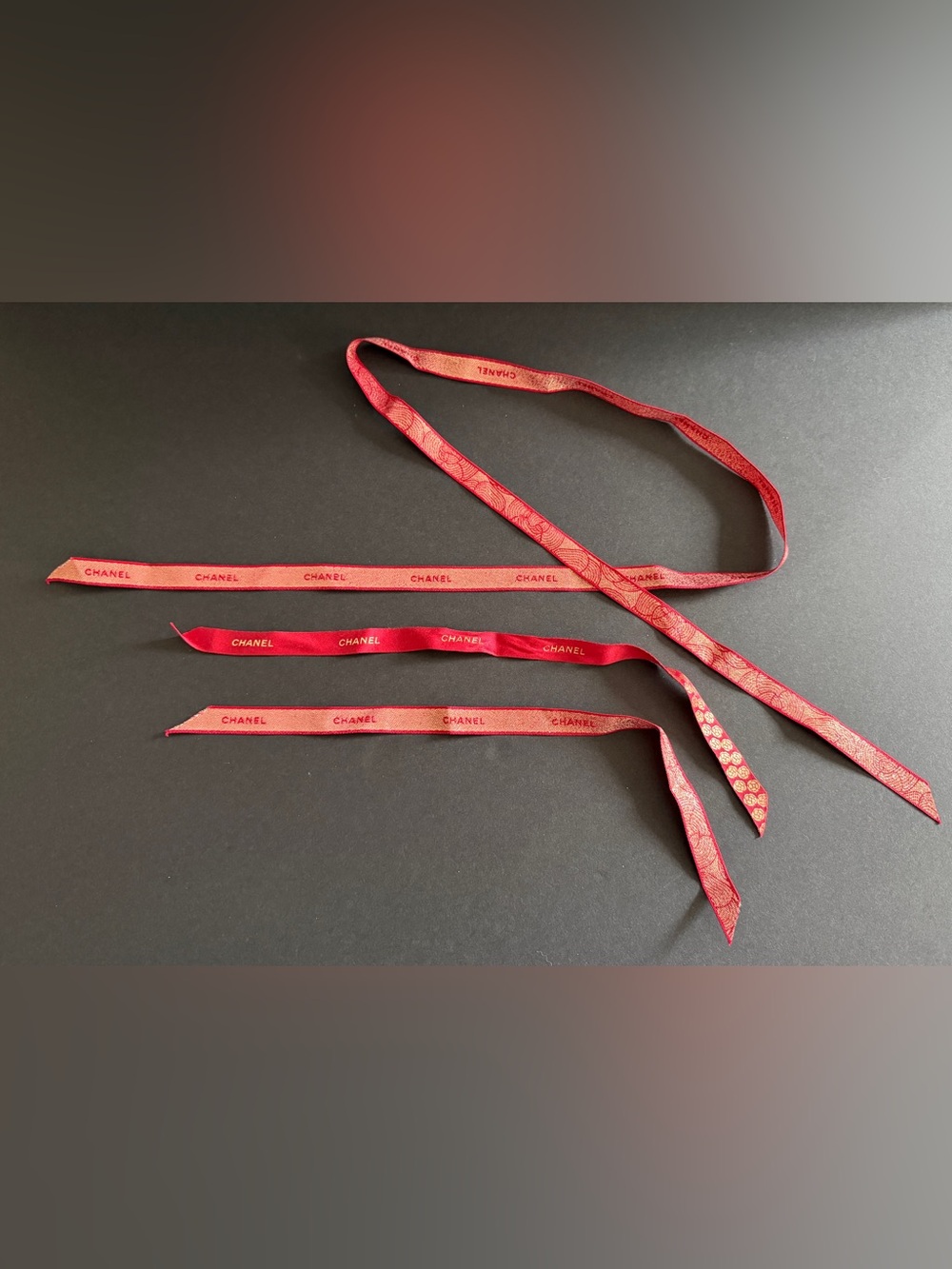 CHANEL Red Signature Ribbon Strips - Logo Accent Accessory